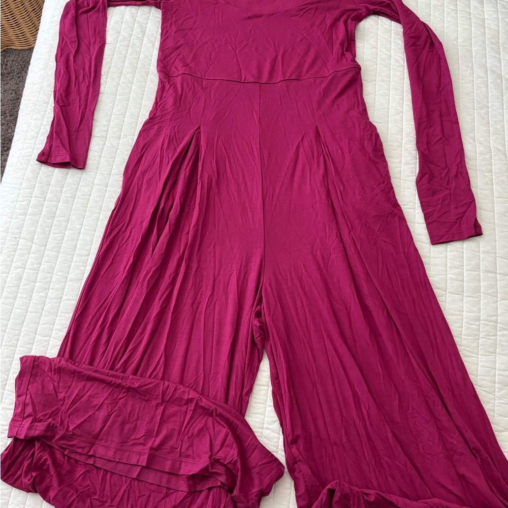 Magenta Long Sleeve Wide Leg Jumpsuit